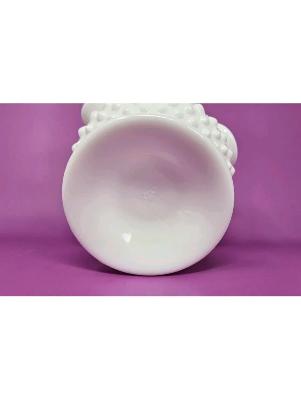 Vintage Fenton OVG Hobnail Milk Glass Vase/Rose Bowl Footed Ruffled Edge